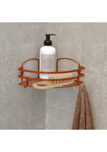 Tek Katlı Banyo Köşe Rafı Kancalı Bakır Lm007H