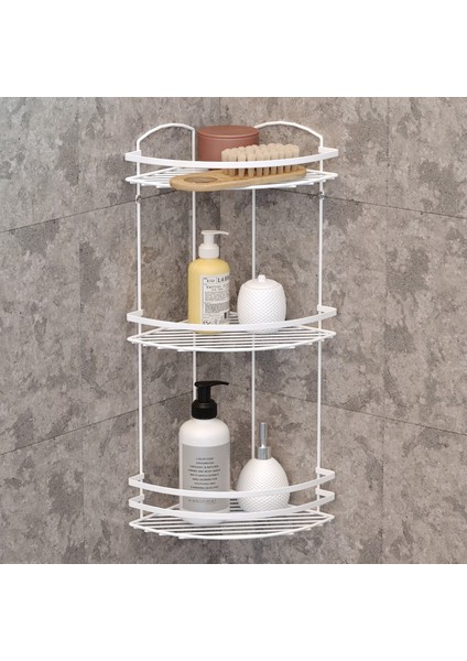 3 Katlı Banyo Duş Köşe Rafı Beyaz Lm009