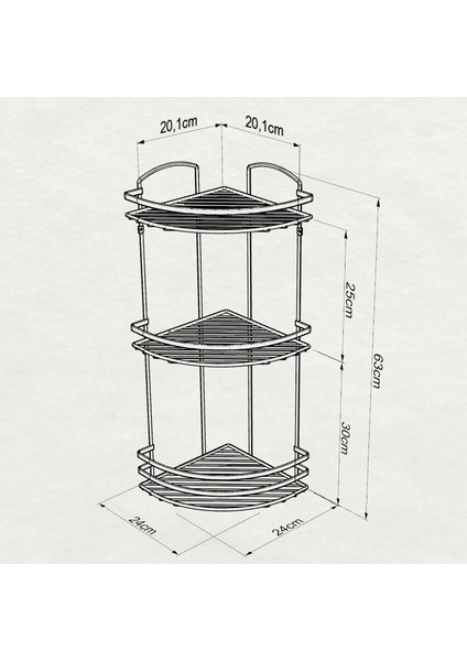 3 Katlı Banyo Duş Köşe Rafı Beyaz Lm009 fiyatları