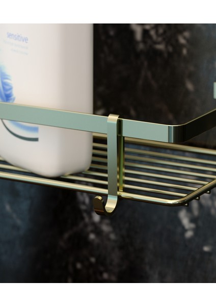 2 Katlı Kancalı Banyo Rafı Altın Es067H modelleri