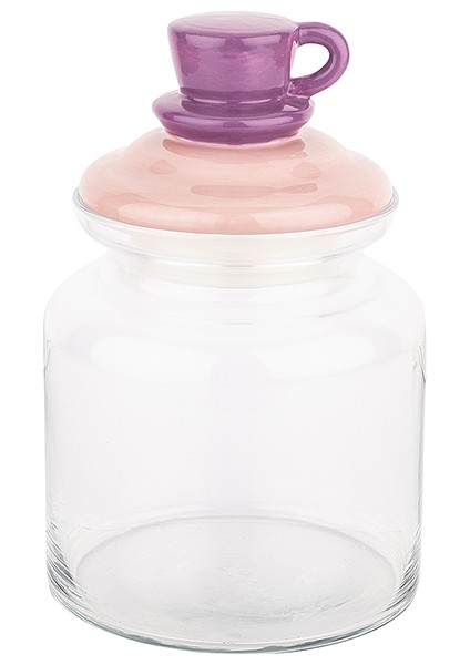 Pembe Kupa Seramik Kapaklı Kavanoz 1085 ml