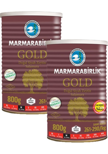 Gold Süper Siyah Zeytin 261-290 (M) 800 gr Teneke 2'li