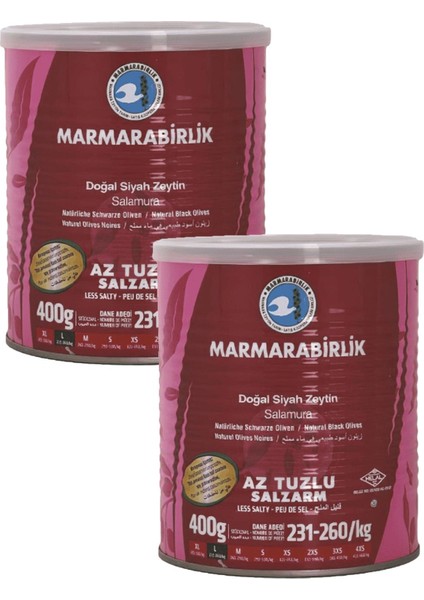 Hiper Az Tuzlu Siyah Zeytin 231-260 (L) 400 gr Teneke 2'li