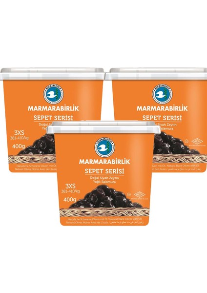 Sepet Serisi Siyah Zeytin 381-410 (3Xs) 400 gr Hazır Kap 3'lü