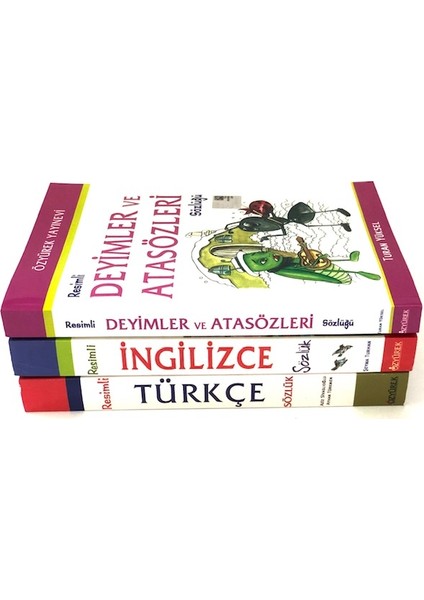 Resimli Sözlük Seti - 3'lü ( Türkçe , Ingilizce , Deyimler ve Atasözleri Sözlüğü)