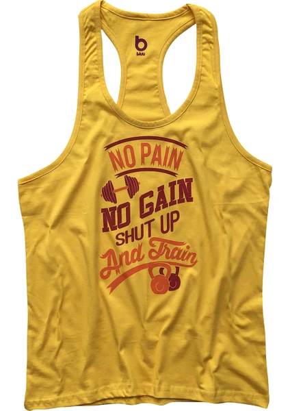 Fitness Gym Tank Top Sporcu Atleti Shut Up Sarı