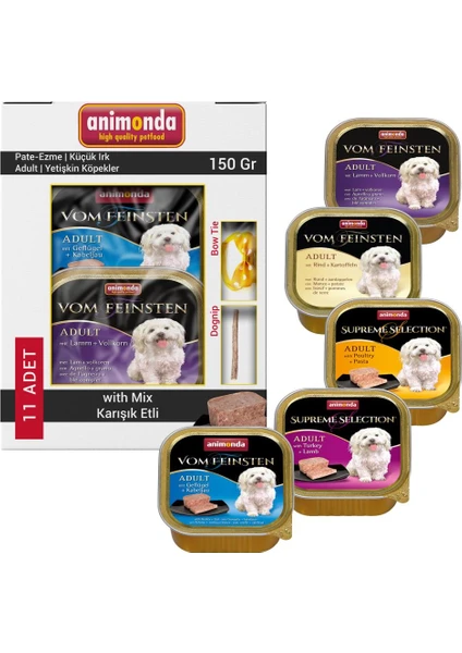 Karışık Ezme Küçük Irk Köpek Konservesi 11x150 gr ve Dognip-Köpek Papyonu