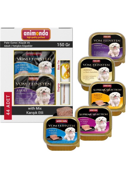 Karışık Ezme Küçük Irk Köpek Konservesi 44x150 gr ve Dognip-Köpek Papyonu