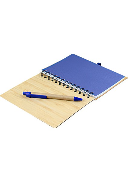 Mavi Lastikli Spiralli Ahşap Kapaklı Tükenmez Kalemli Çizgili Defter fiyatları