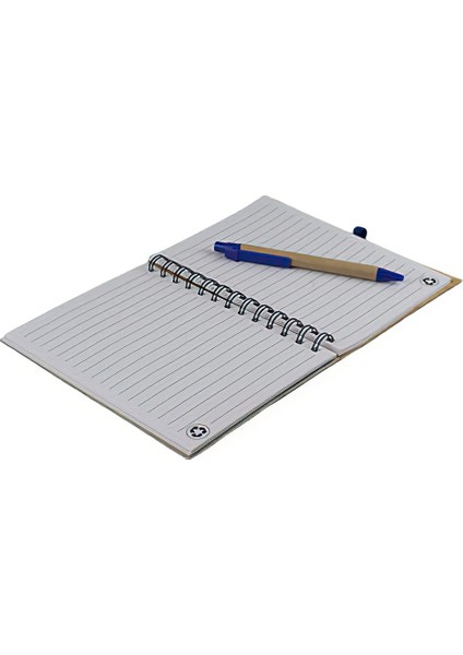 Mavi Lastikli Spiralli Ahşap Kapaklı Tükenmez Kalemli Çizgili Defter modelleri