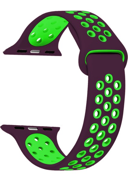 Apple Watch Uyumlu Series 1 38mm Rainbow Sport Band Kordon Mor - Yeşil