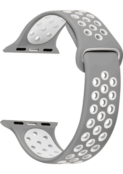 Apple Watch Uyumlu Series 5 40mm Rainbow Sport Band Kordon Gri - Beyaz