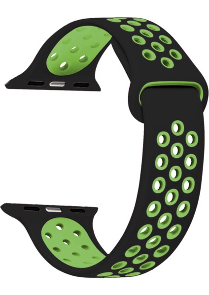Apple Watch Uyumlu Series 5 40mm Rainbow Sport Band Kordon Siyah - Yeşil