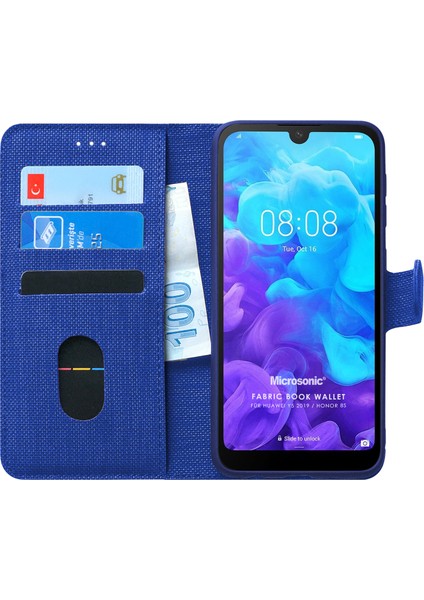 Huawei Honor 8S Kılıf Fabric Book Wallet Lacivert