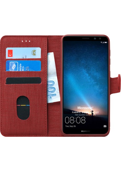 Huawei Mate 10 Lite Kılıf Fabric Book Wallet Kırmızı