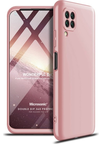 Huawei P40 Lite Kılıf Double Dip 360 Protective Rose Gold