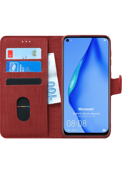 Huawei P40 Lite Kılıf Fabric Book Wallet Kırmızı