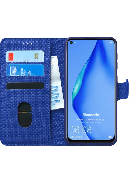 Huawei P40 Lite Kılıf Fabric Book Wallet Lacivert