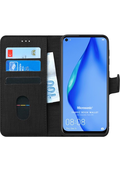Huawei P40 Lite Kılıf Fabric Book Wallet Siyah