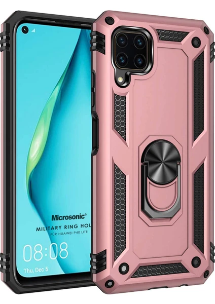 Huawei P40 Lite Kılıf Military Ring Holder Rose Gold