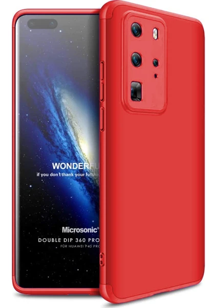 Huawei P40 Pro Kılıf Double Dip 360 Protective Kırmızı