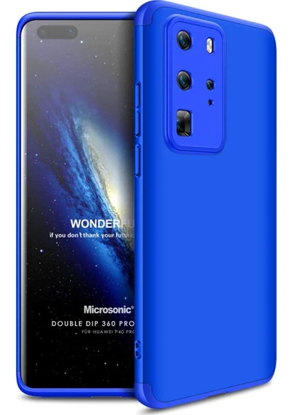 Huawei P40 Pro Kılıf Double Dip 360 Protective Mavi