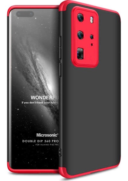 Huawei P40 Pro Kılıf Double Dip 360 Protective Siyah - Kırmızı