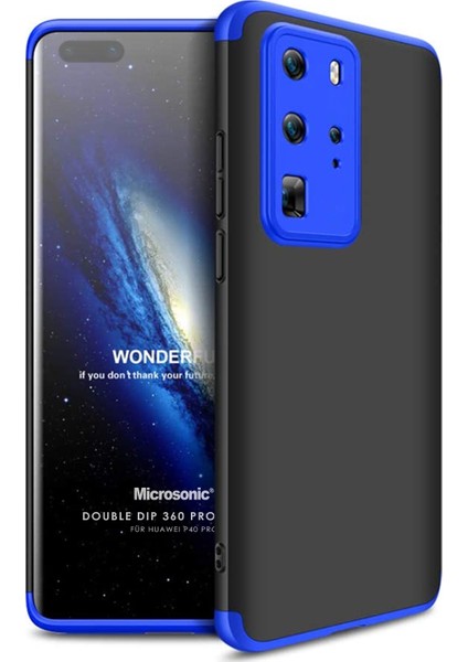 Huawei P40 Pro Kılıf Double Dip 360 Protective Siyah - Mavi