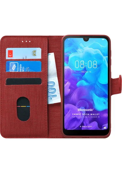 Huawei Y5 2019 Kılıf Fabric Book Wallet Kırmızı