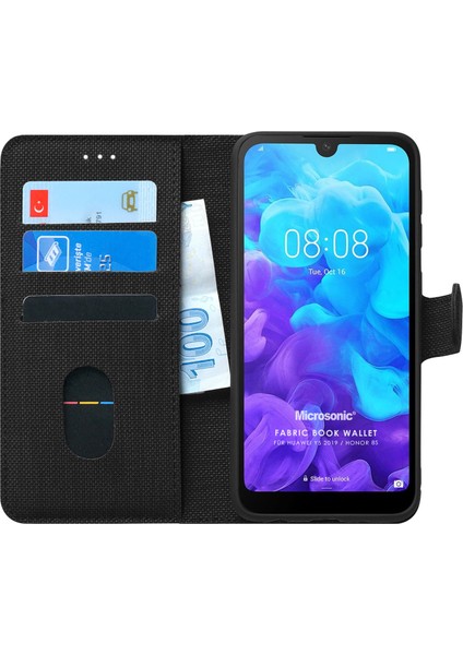 Huawei Y5 2019 Kılıf Fabric Book Wallet Siyah