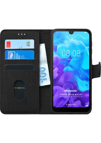 Huawei Y5 2019 Kılıf Fabric Book Wallet Siyah