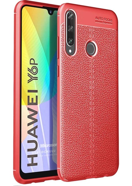 Huawei Y6P Kılıf Deri Dokulu Silikon Kırmızı