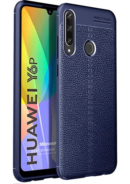 Huawei Y6P Kılıf Deri Dokulu Silikon Lacivert