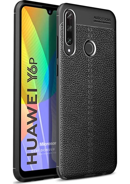 Huawei Y6P Kılıf Deri Dokulu Silikon Siyah