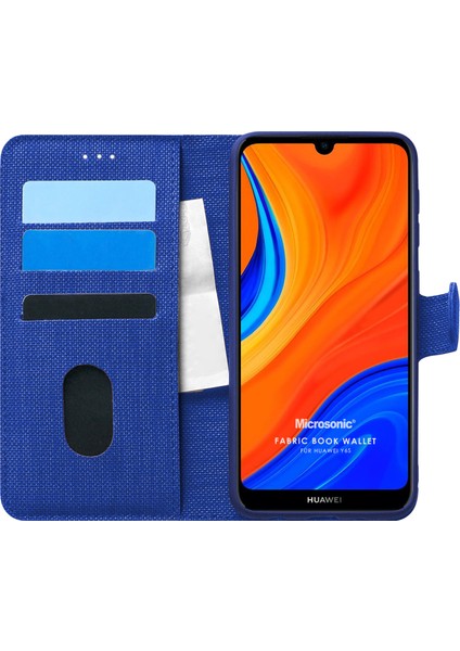 Huawei Y6S Kılıf Fabric Book Wallet Lacivert