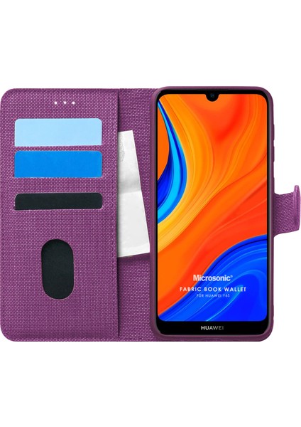 Huawei Y6S Kılıf Fabric Book Wallet Mor