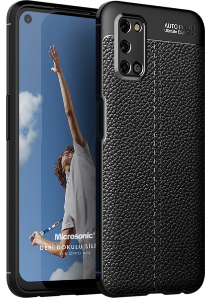 Oppo A92 Kılıf Deri Dokulu Silikon Siyah
