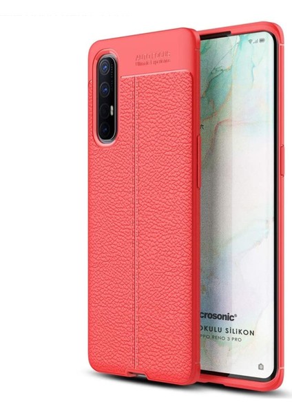 Oppo Reno 3 Pro Kılıf Deri Dokulu Silikon Kırmızı