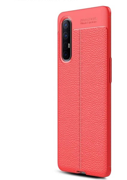 Oppo Reno 3 Pro Kılıf Deri Dokulu Silikon Kırmızı