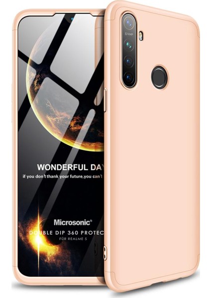 Realme 5 Kılıf Double Dip 360 Protective Gold