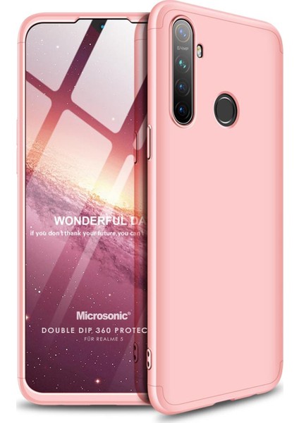Realme 5 Kılıf Double Dip 360 Protective Rose Gold