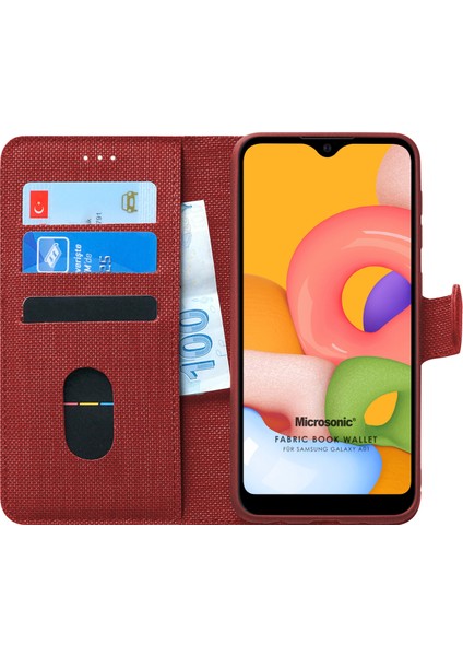 Samsung Galaxy A01 Kılıf Fabric Book Wallet Kırmızı