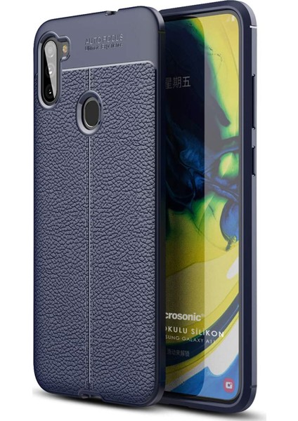 Samsung Galaxy A11 Kılıf Deri Dokulu Silikon Lacivert