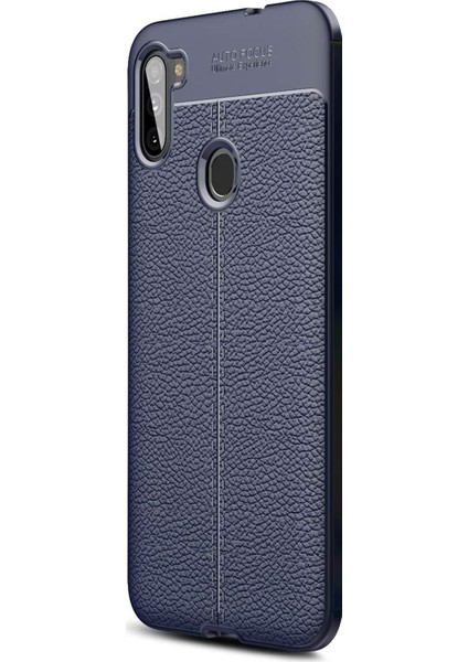Samsung Galaxy A11 Kılıf Deri Dokulu Silikon Lacivert