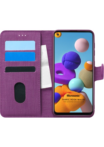 Samsung Galaxy A21s Kılıf Fabric Book Wallet Mor