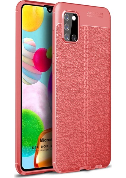 Samsung Galaxy A31 Kılıf Deri Dokulu Silikon Kırmızı