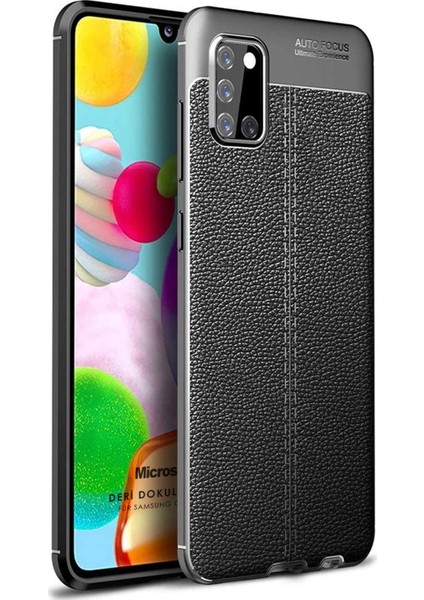 Samsung Galaxy A31 Kılıf Deri Dokulu Silikon Siyah