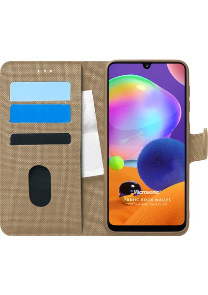 Samsung Galaxy A31 Kılıf Fabric Book Wallet Gold