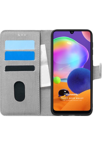 Samsung Galaxy A31 Kılıf Fabric Book Wallet Gri