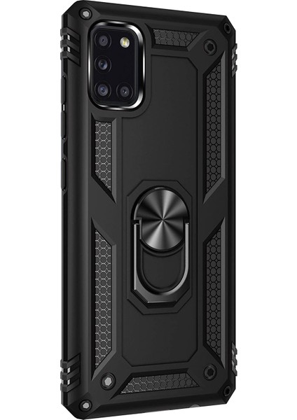 Samsung Galaxy A31 Kılıf Military Ring Holder Siyah